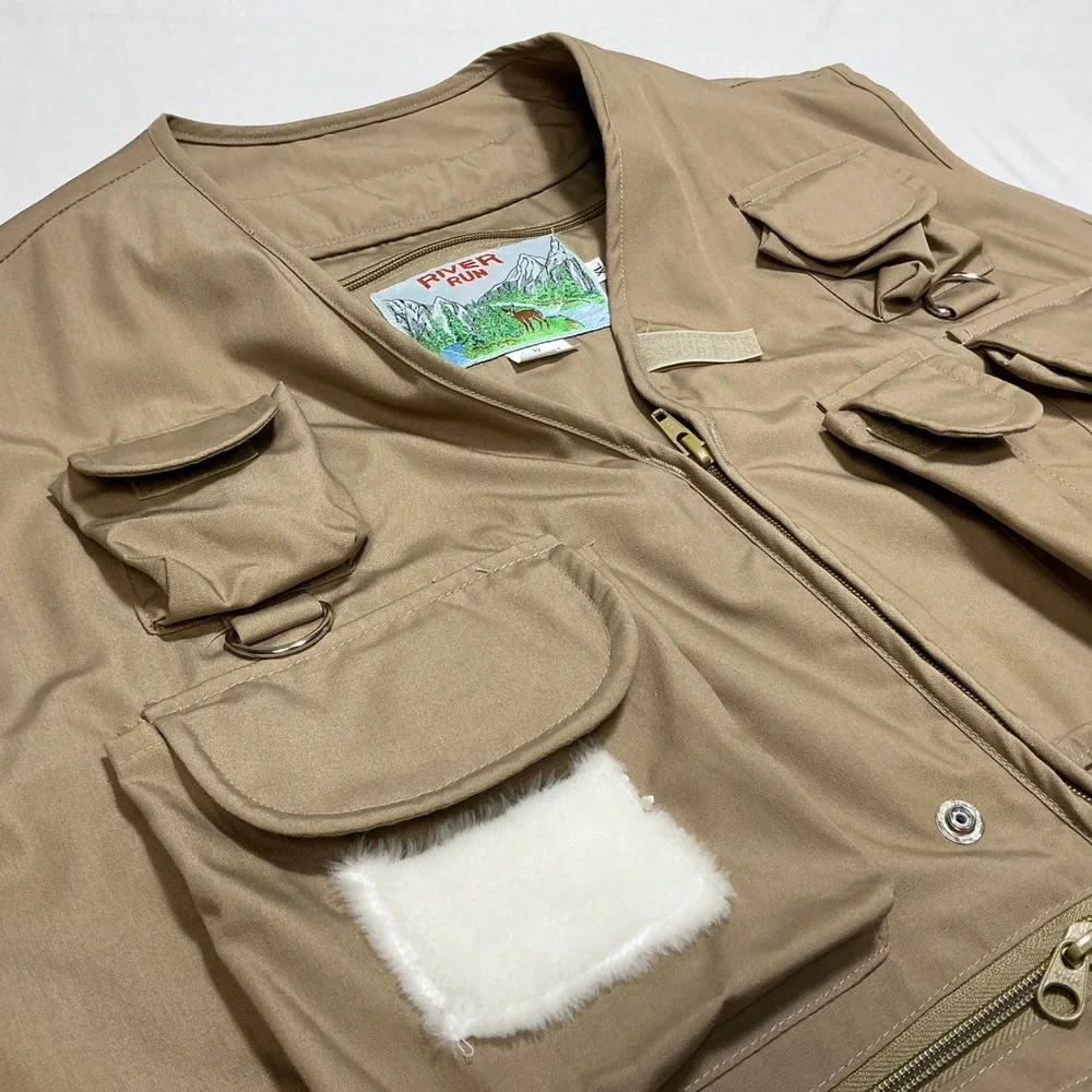 River Run Fishing Vest Utility Multi Pocket Outdoor Full Zip Beige‎ Size XL